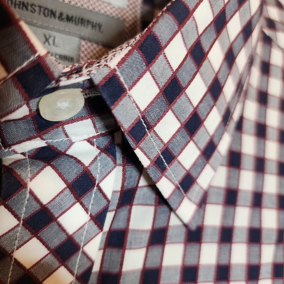 Johnston & Murphy Flip Cuff Long Sleeve Button Up Shirt Red White Blue Plaid XL - Picture 5 of 16